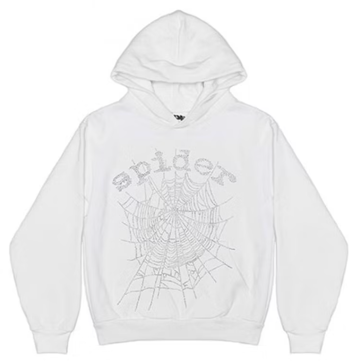Sp5der OG Rhinestone Logo Hoodie White