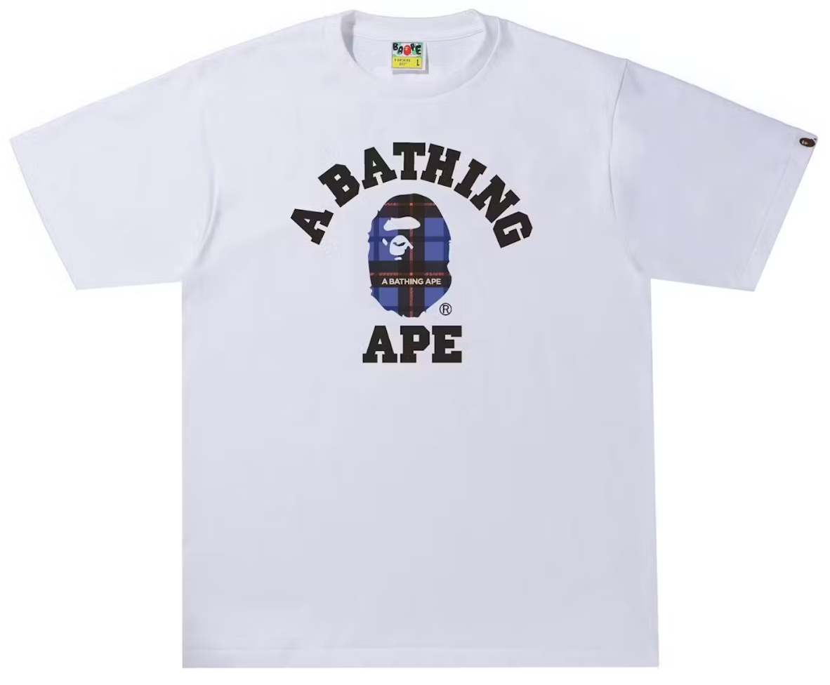 BAPE Logo Check College Tee White/Blue