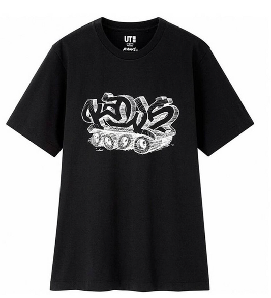 Kaws x Uniqlo Graffiti Tank Black Spell Out Tee Black