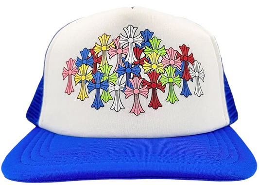 Chrome Hearts Multi Color Crosses Trucker Hat Blue