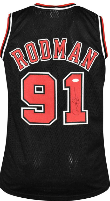 Dennis Rodman Black Bulls Signed Jersey