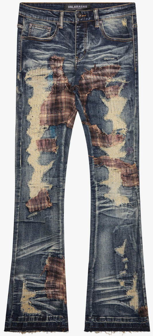 VALABASAS "Sigma" Medium Blue Stacked Flare Jean